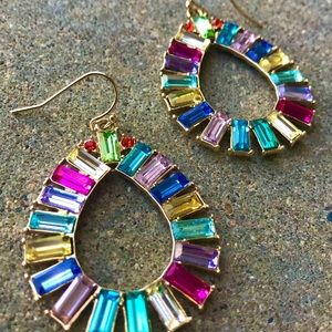 Multicolored rainbow crystal baguette earrings!